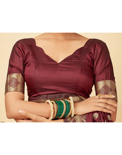 Dark Maroon Silk Woven Banarasi Saree