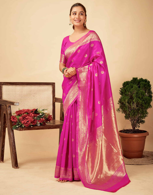 Magenta Silk Woven Banarasi Saree