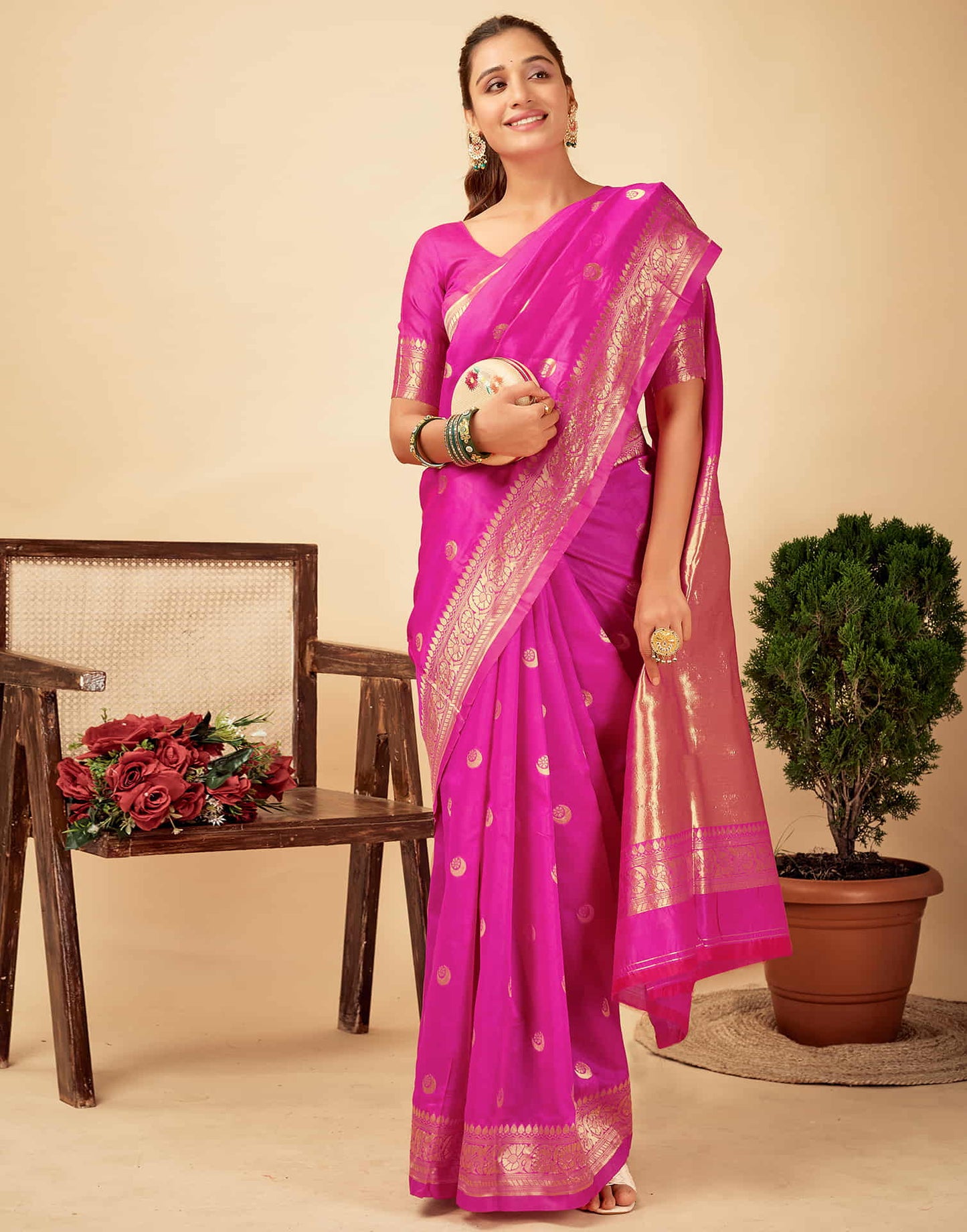 Magenta Silk Woven Banarasi Saree