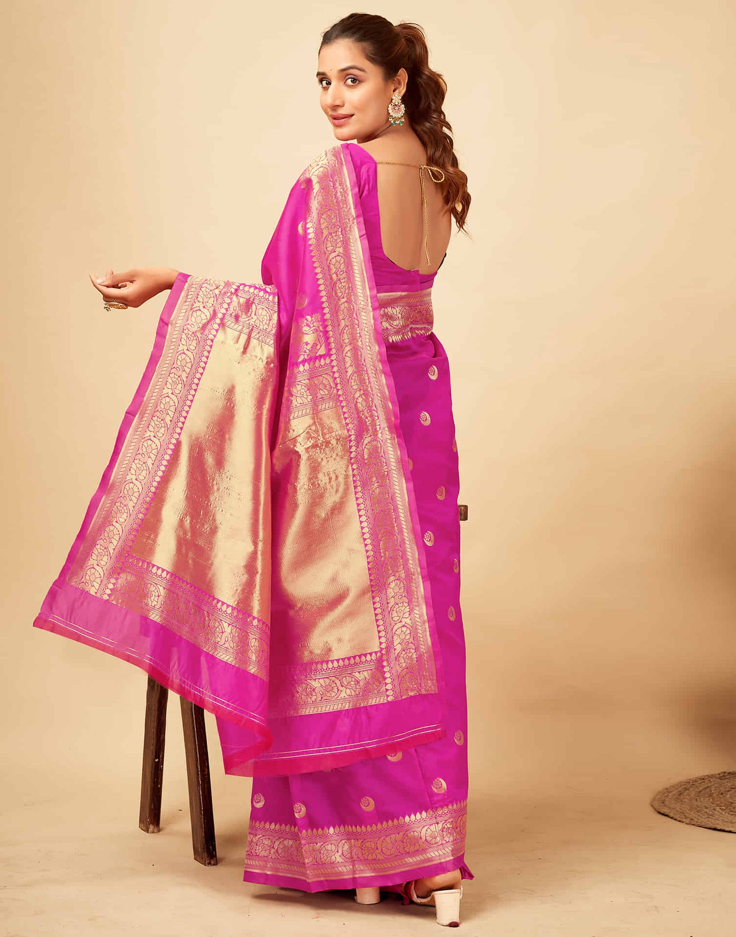 Magenta Silk Woven Banarasi Saree