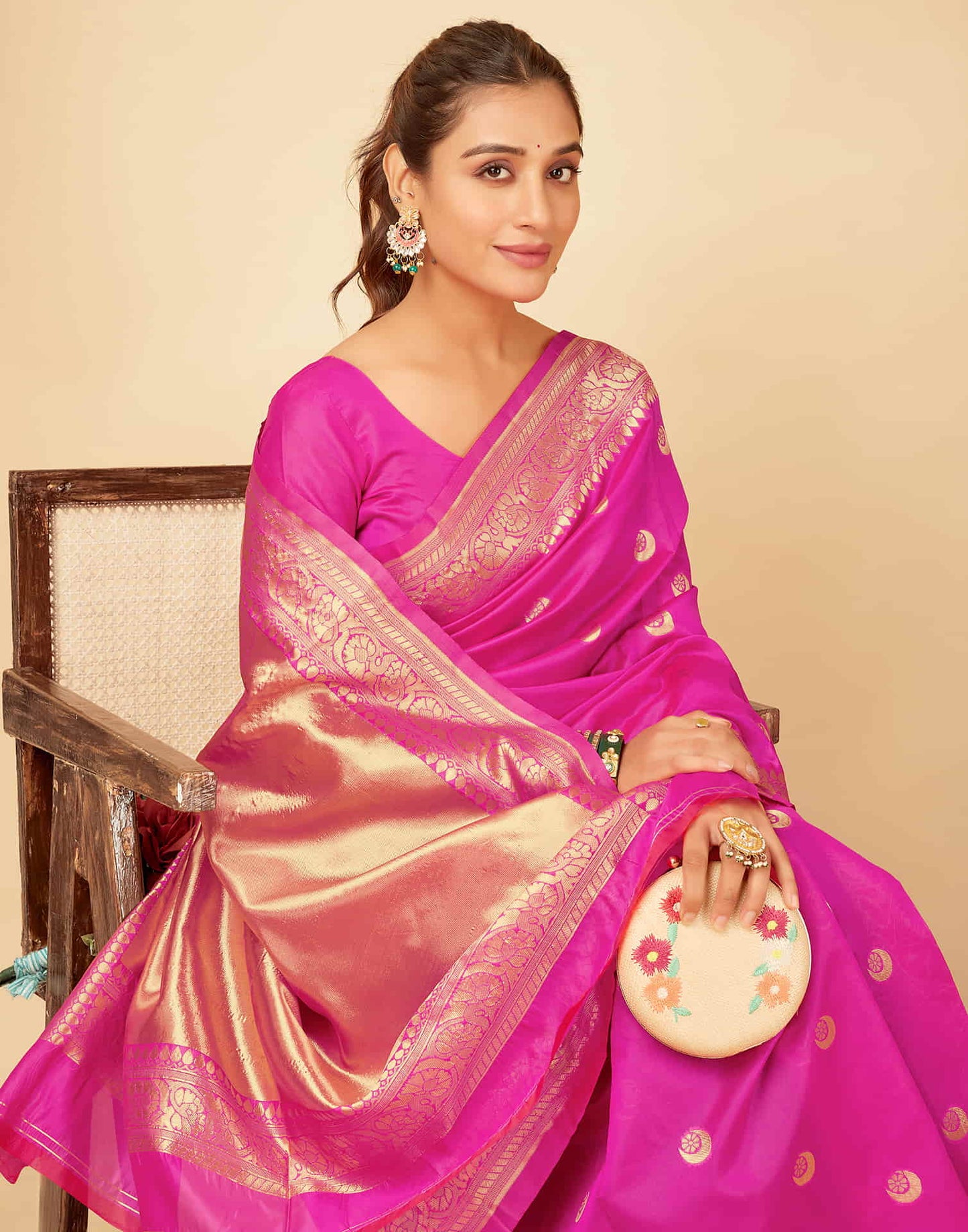 Magenta Silk Woven Banarasi Saree