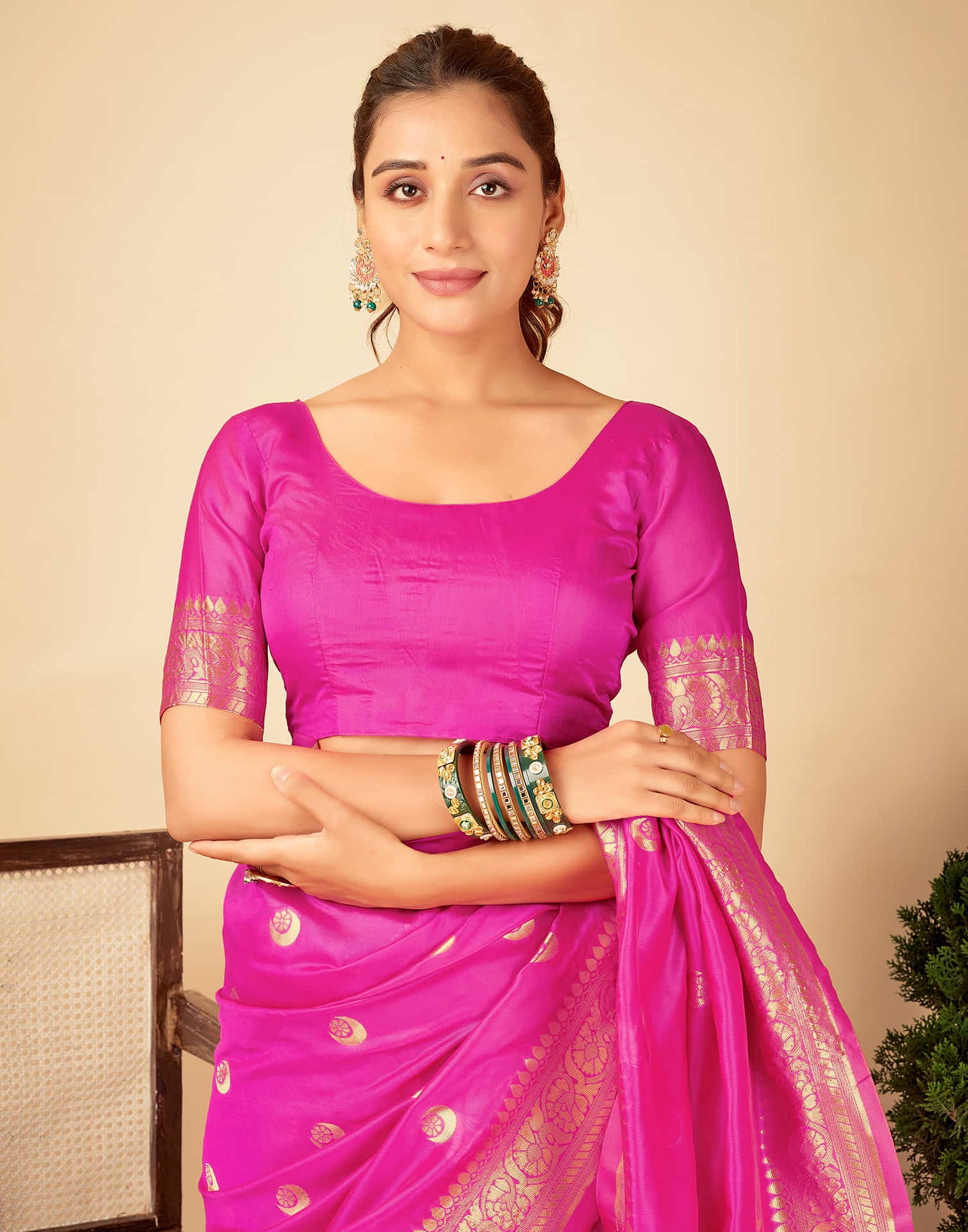 Magenta Silk Woven Banarasi Saree