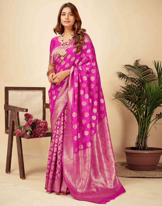 Pink Woven Banarasi Silk Saree
