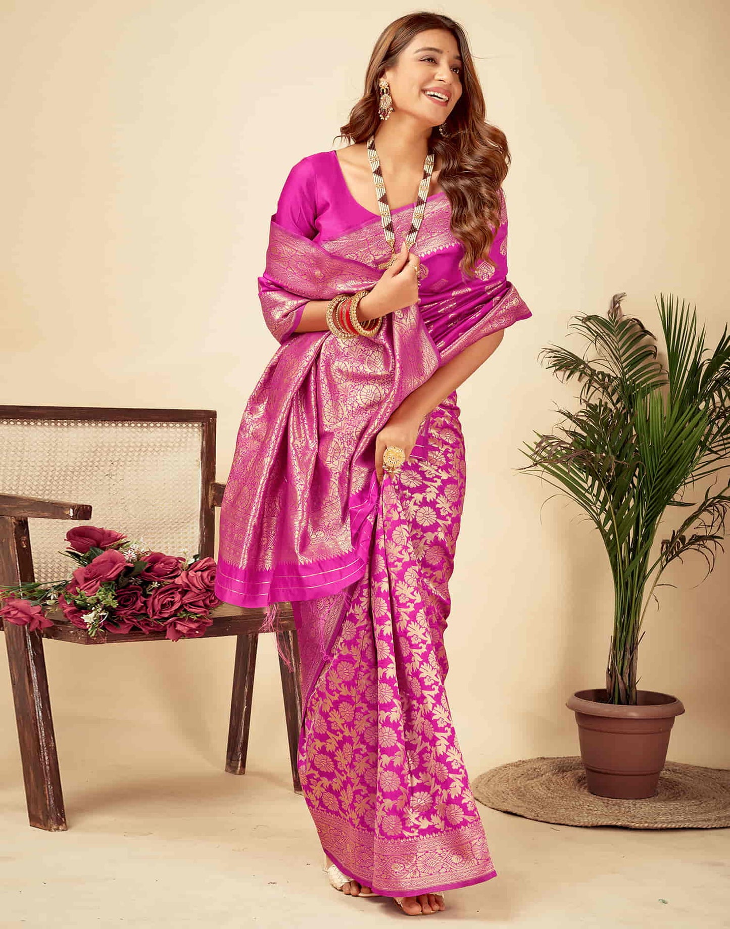 Pink Woven Banarasi Silk Saree