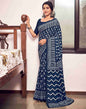 Navy Blue Cotton Printed Saree