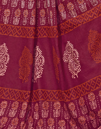 Wine Cotton Printed Saree