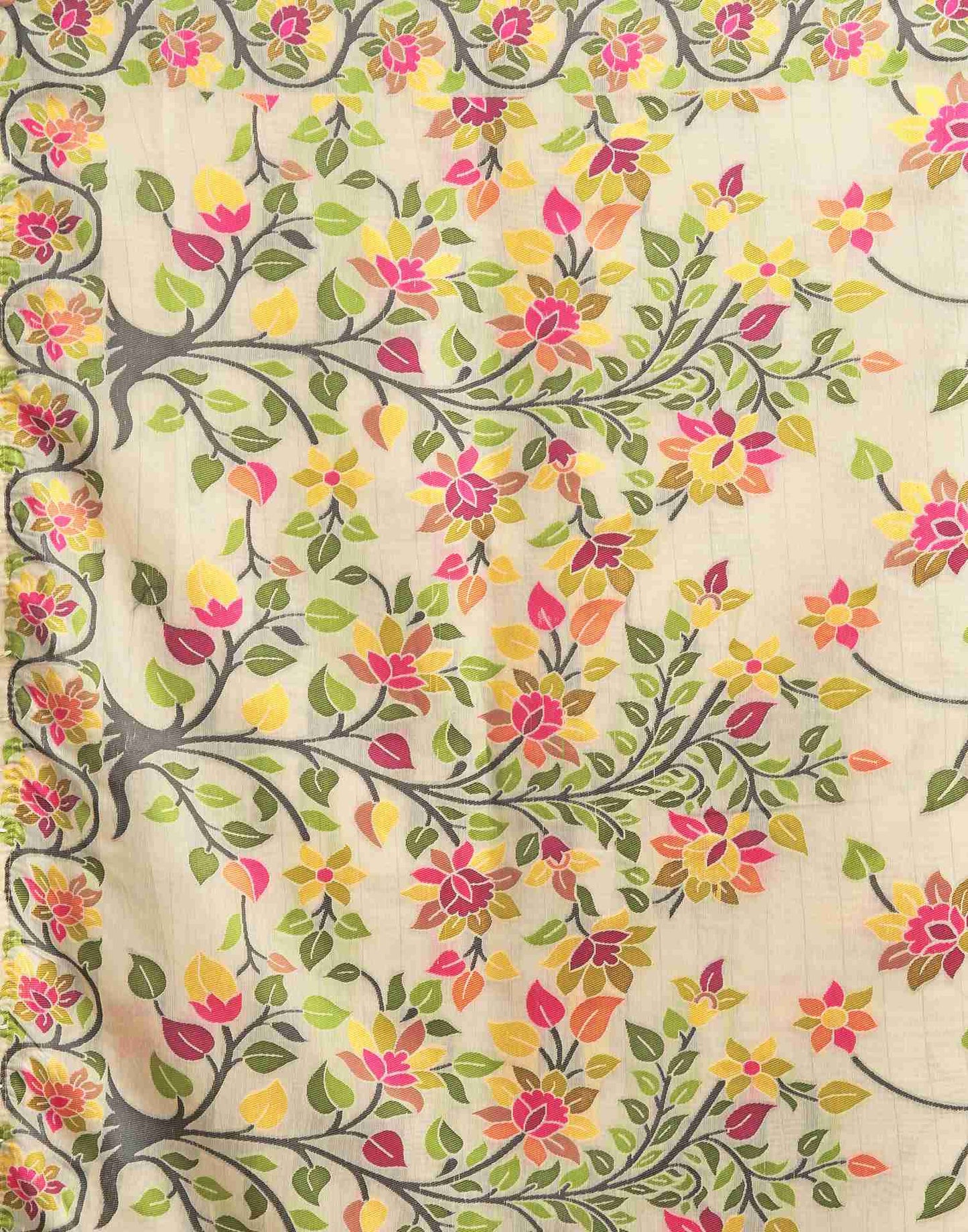 Cream Cotton Woven Printed Saree