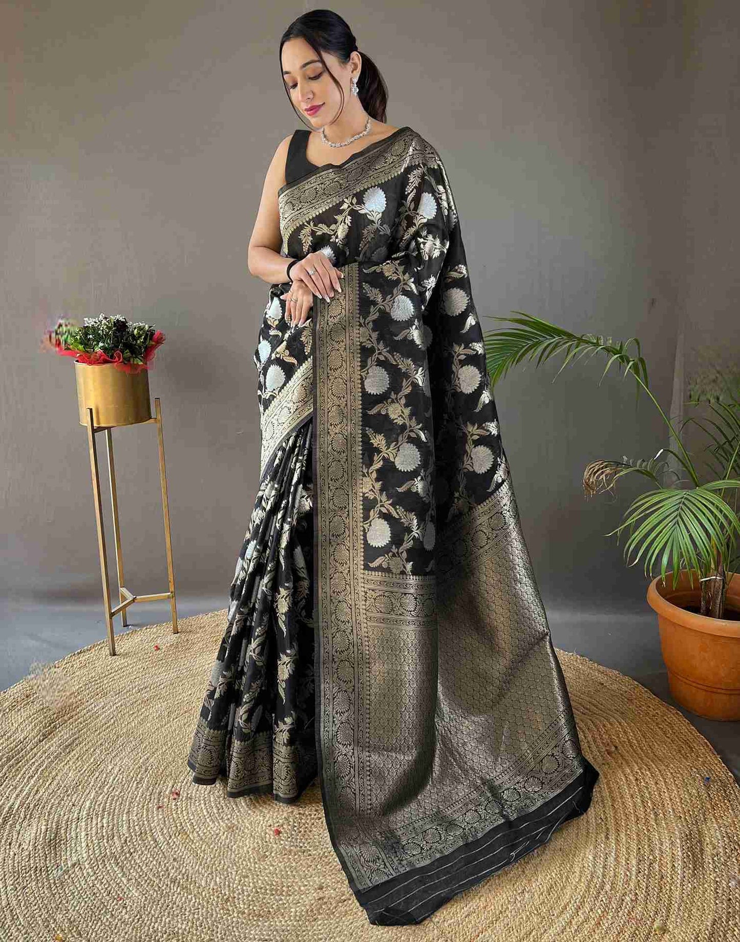 Black Silk Woven Banarasi Saree