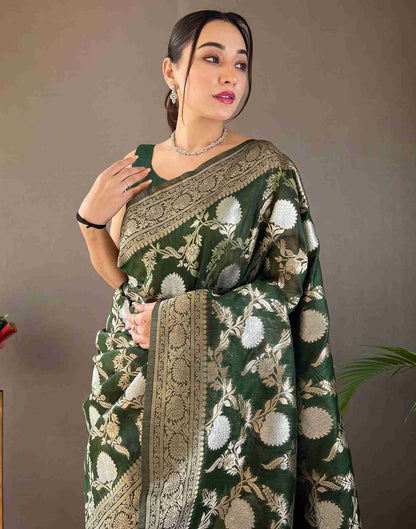 Dark Green Silk Woven Banarasi Saree