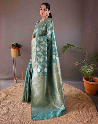 Turquoise Silk Woven Banarasi Saree