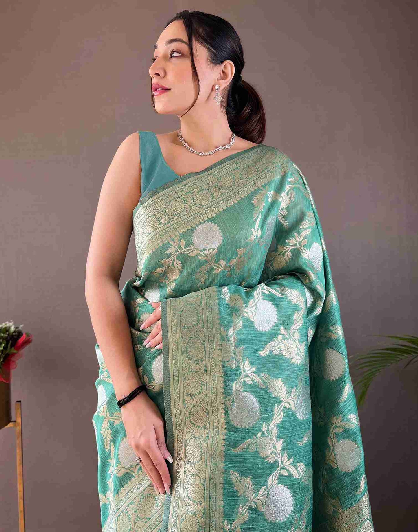 Turquoise Silk Woven Banarasi Saree