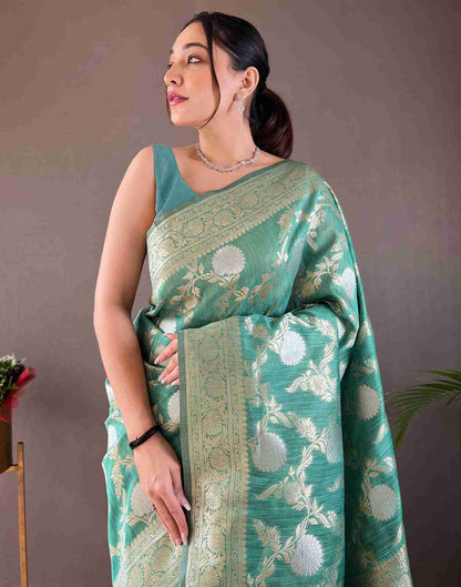Turquoise Silk Woven Banarasi Saree