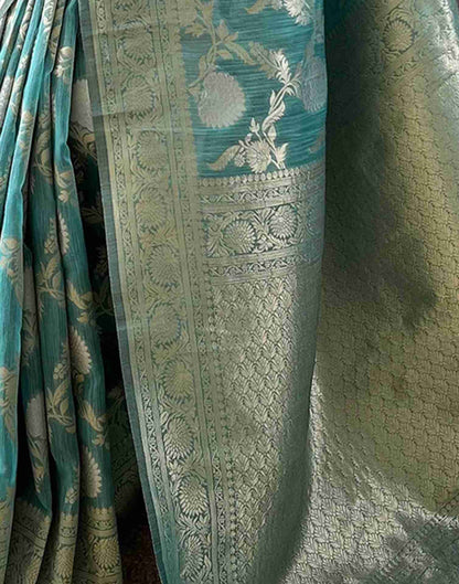 Turquoise Silk Woven Banarasi Saree
