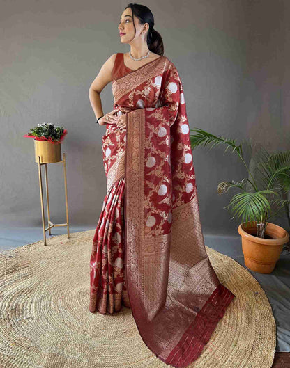 Chestnut Brown Silk Woven Banarasi Saree