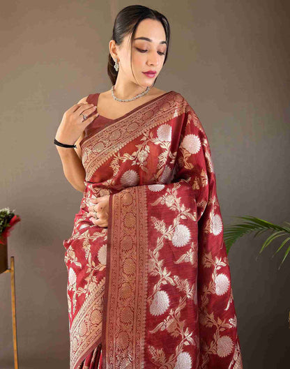 Chestnut Brown Silk Woven Banarasi Saree