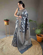 Steel Grey Silk Woven Banarasi Saree