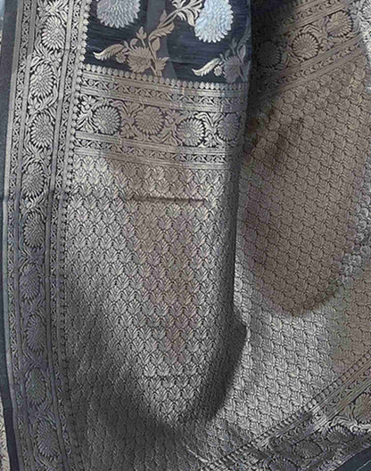 Steel Grey Silk Woven Banarasi Saree