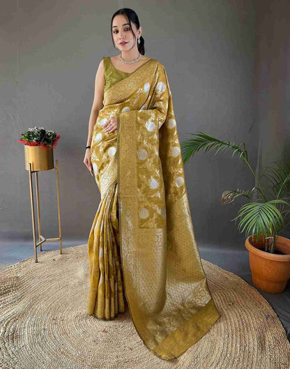 Lime Green Silk Woven Banarasi Saree