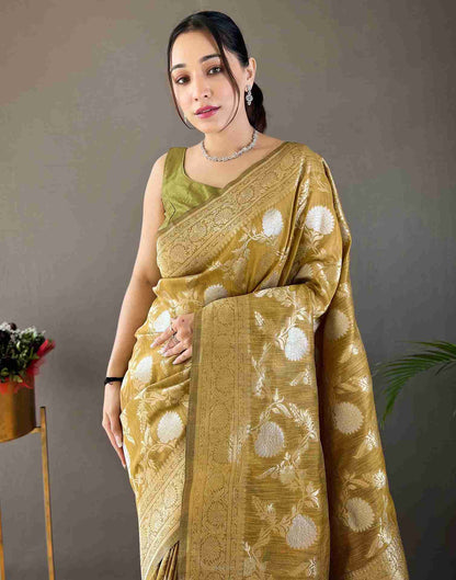 Lime Green Silk Woven Banarasi Saree
