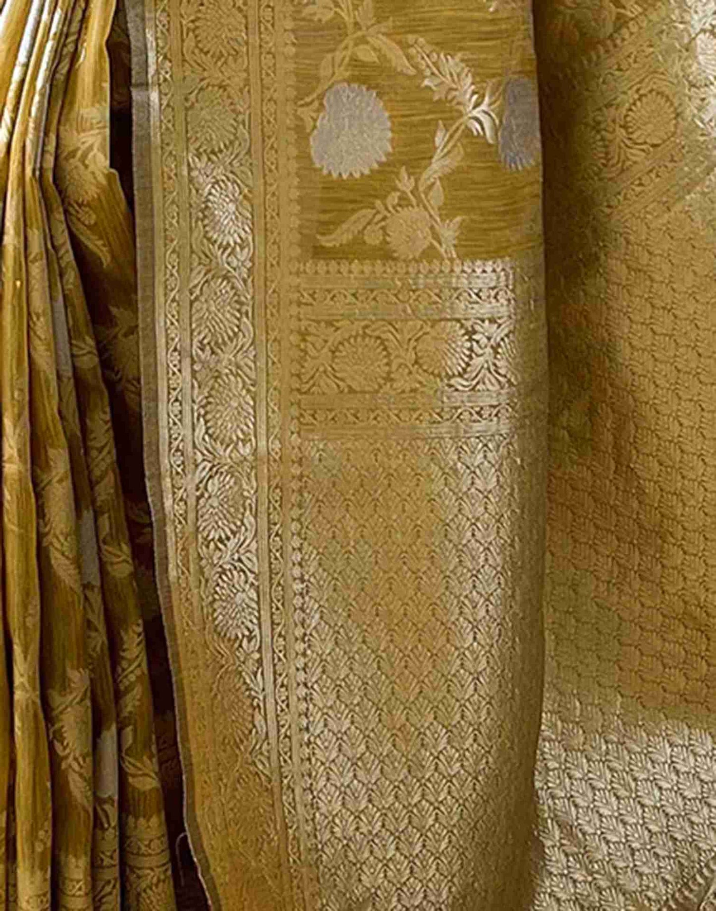 Lime Green Silk Woven Banarasi Saree