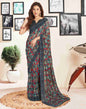 Dark Grey Georgette Geometric Printed Saree