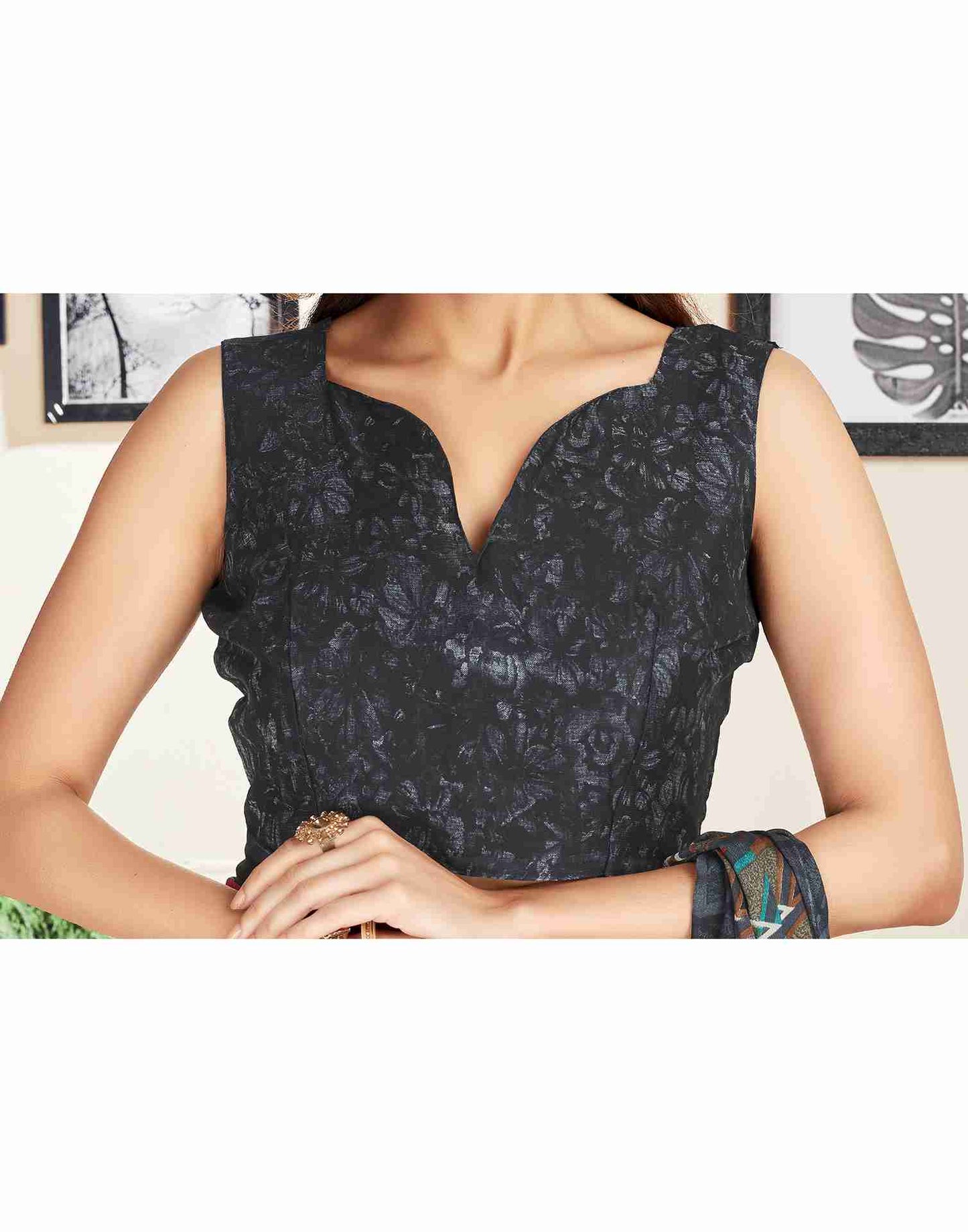 Dark Grey Georgette Geometric Printed Saree