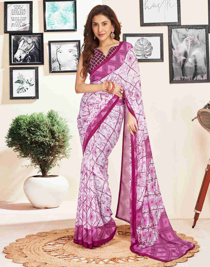 White Georgette Geometric Printed Saree