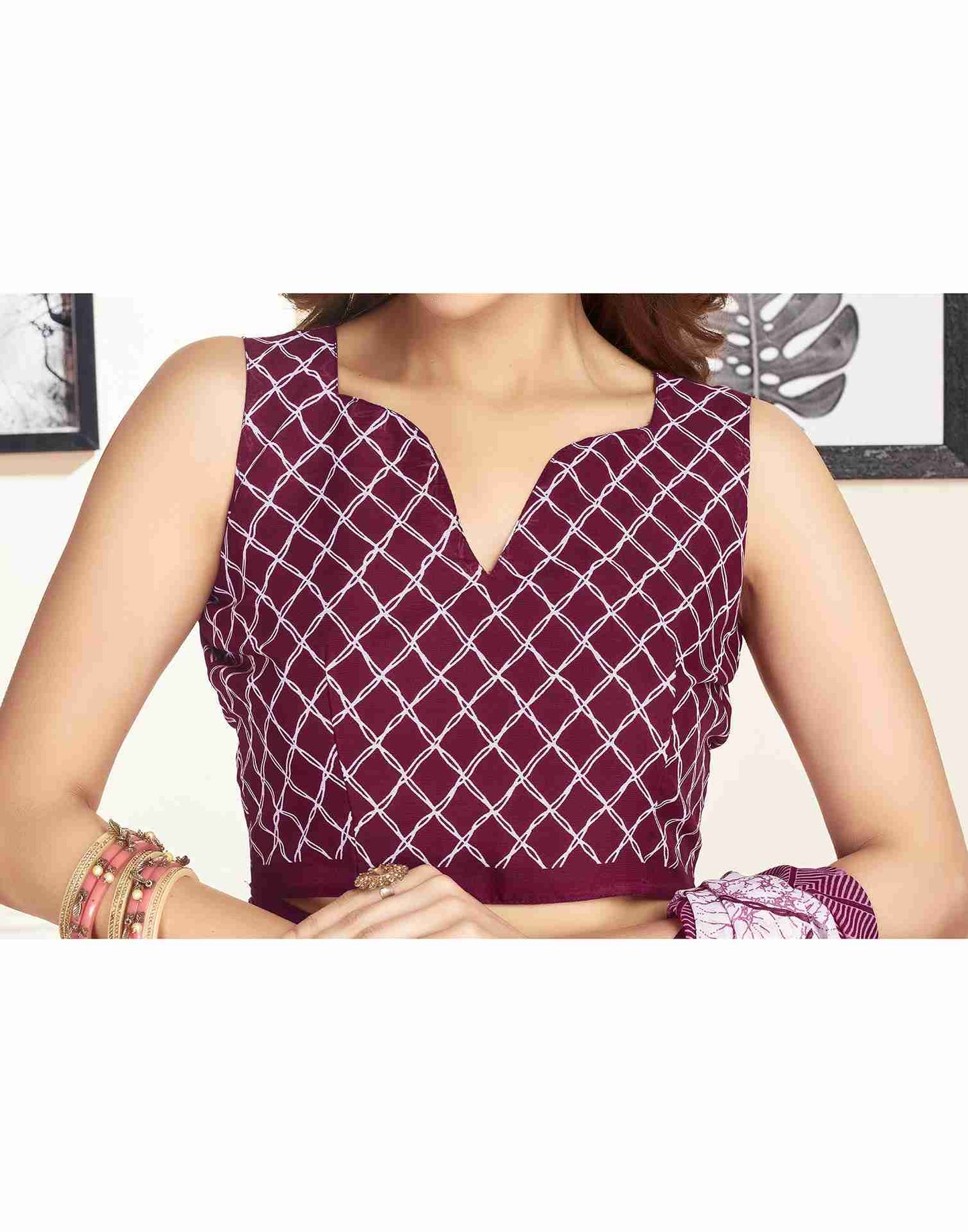 White Georgette Geometric Printed Saree