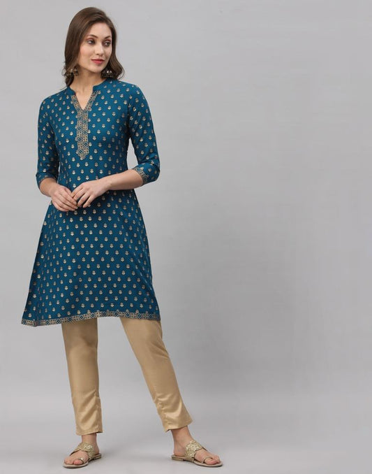 Teal Printed Kurti | Sudathi