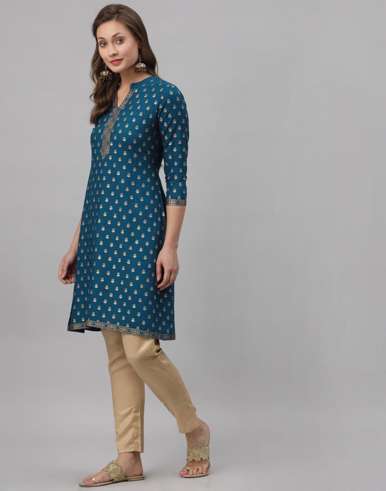 Teal Printed Kurti | Sudathi
