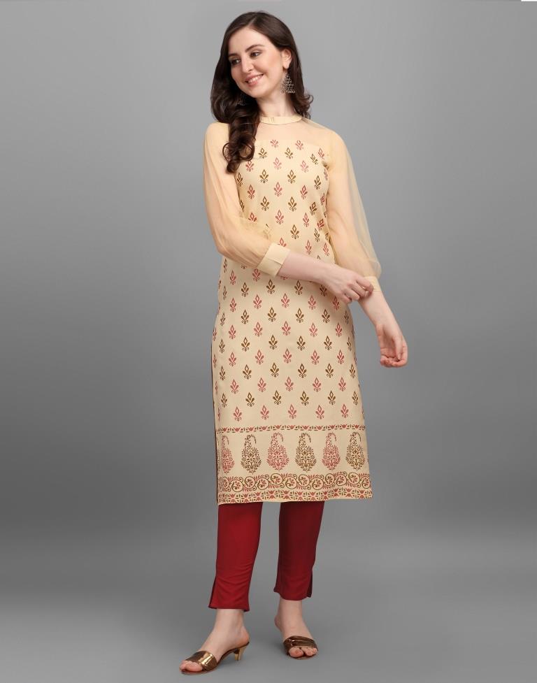 Cream Printed Kurti | Leemboodi