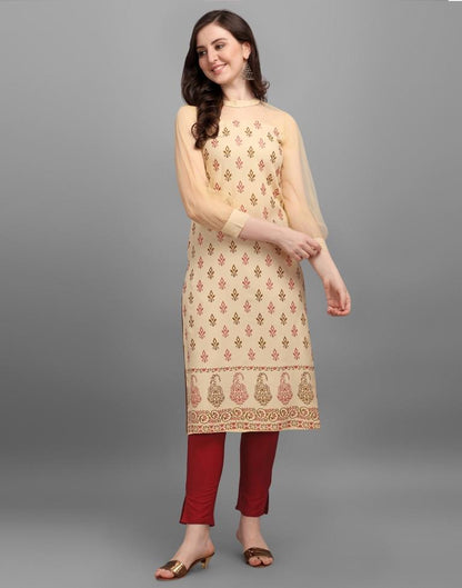 Cream Printed Kurti | Leemboodi