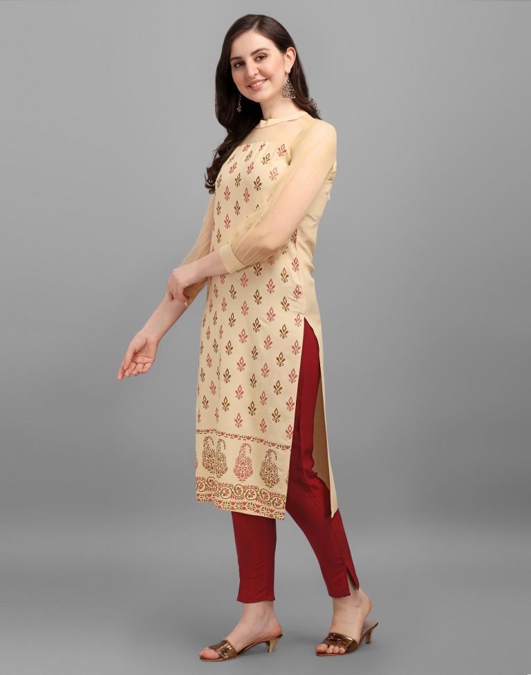 Cream Printed Kurti | Leemboodi