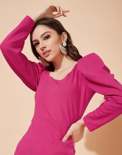 Rani Pink Puff Sleeve Bodycon | Sudathi