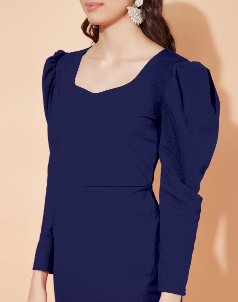 Navy Blue Puff Sleeve Bodycon | Sudathi