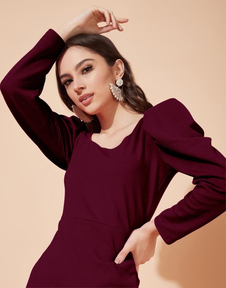 Maroon Puff Sleeve Bodycon | Sudathi