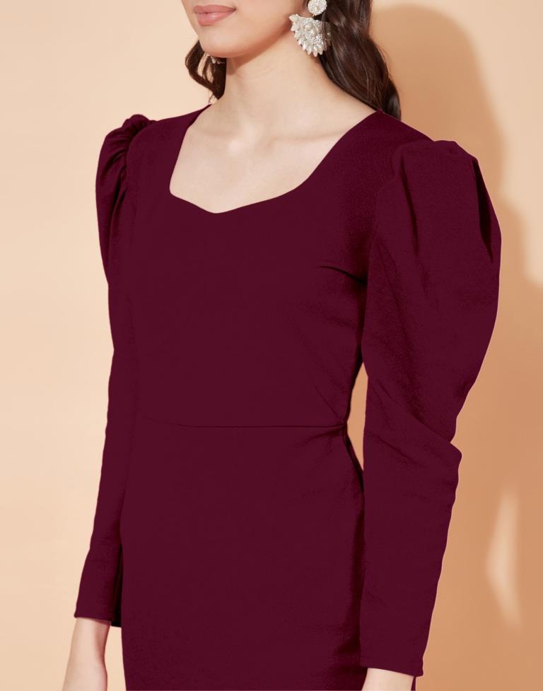 Maroon Puff Sleeve Bodycon | Sudathi