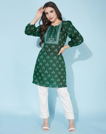 Green Puff Sleeve Ethnic Top | Sudathi