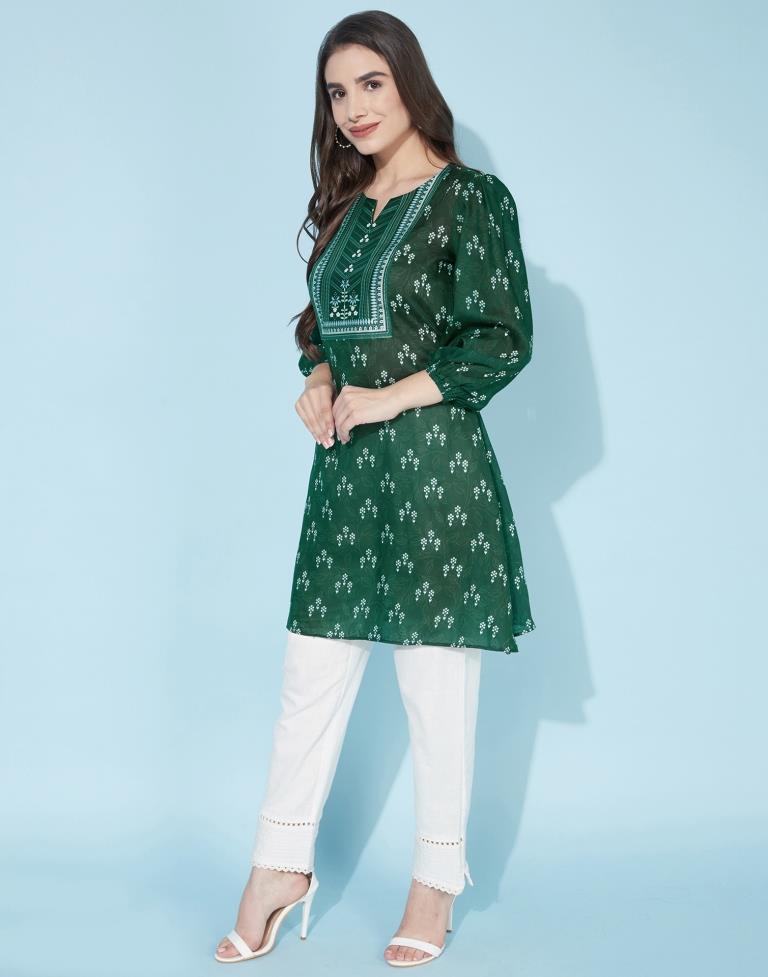 Green Puff Sleeve Ethnic Top | Sudathi