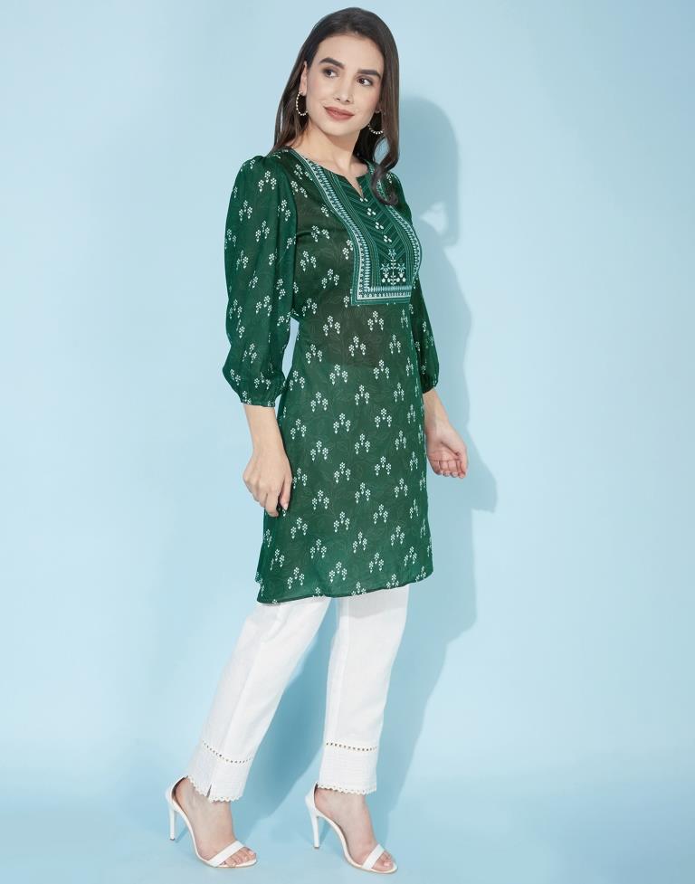 Green Puff Sleeve Ethnic Top | Sudathi