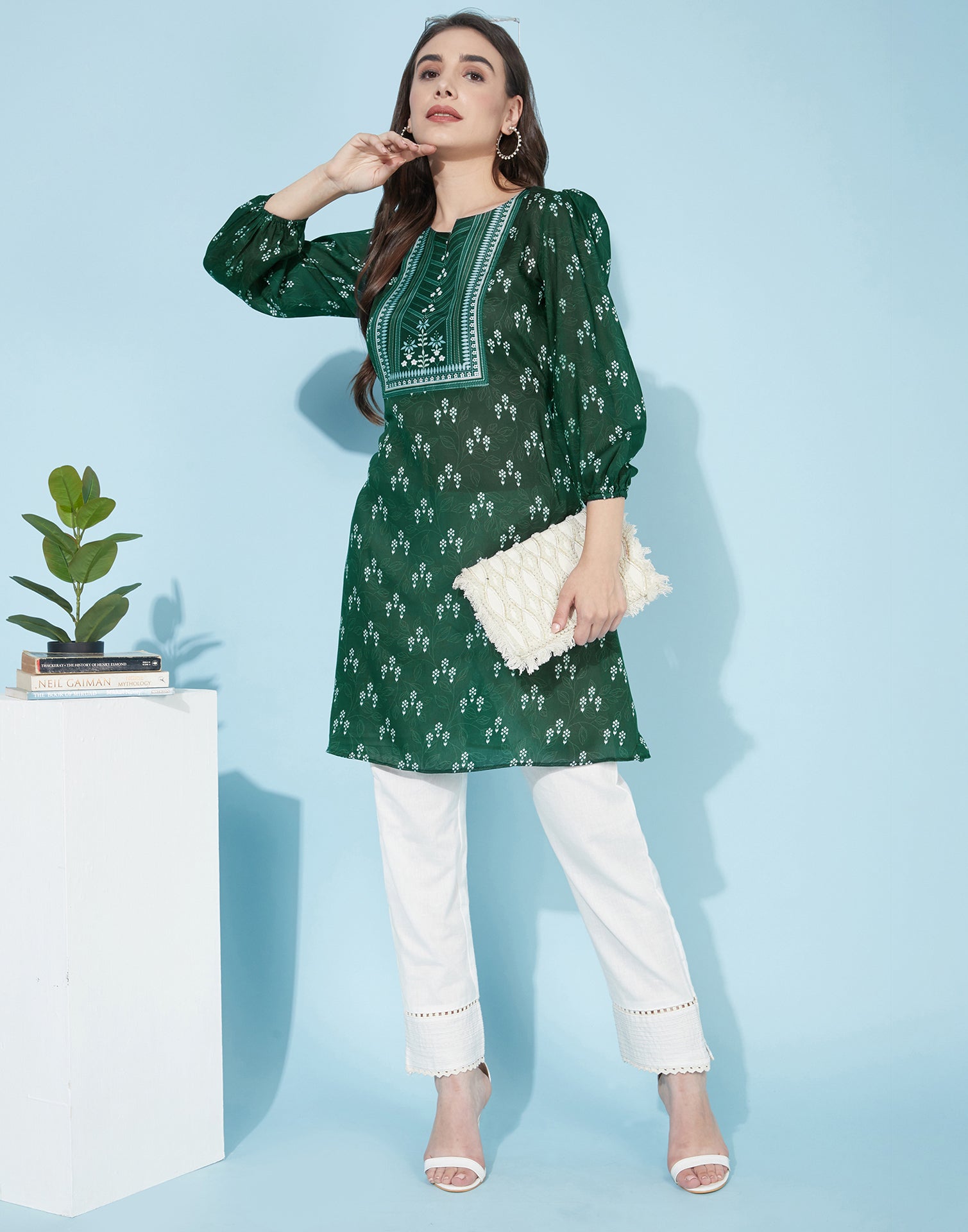 Green Puff Sleeve Ethnic Top | Sudathi