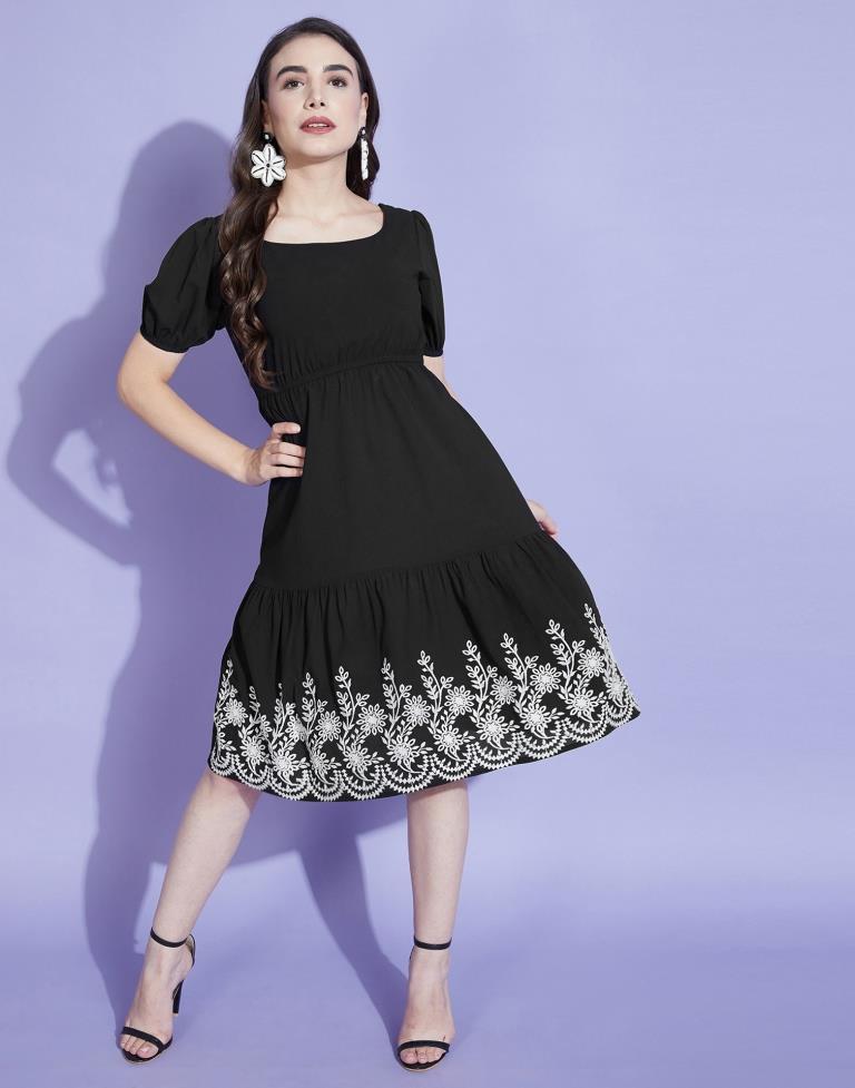 Black Embroidered A-line Dress | Sudathi