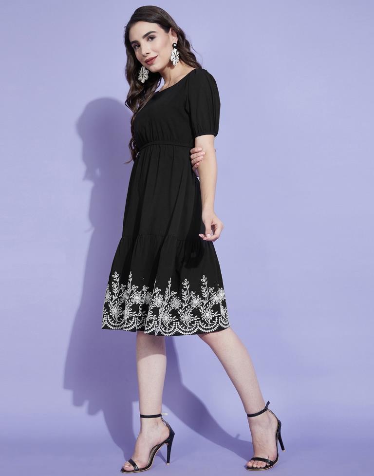 Black Embroidered A-line Dress | Sudathi