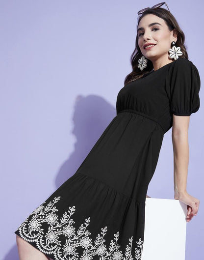 Black Embroidered A-line Dress | Sudathi