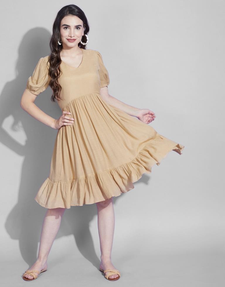 Beige Fit And Flared mini Dress | Leemboodi