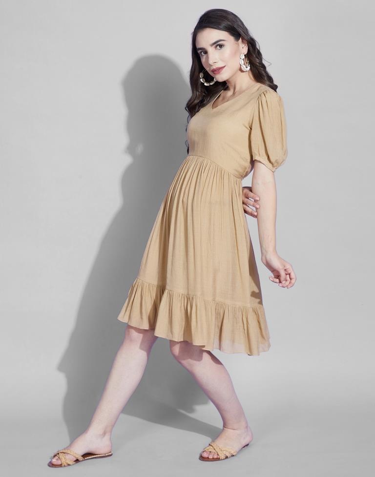 Beige Fit And Flared mini Dress | Leemboodi