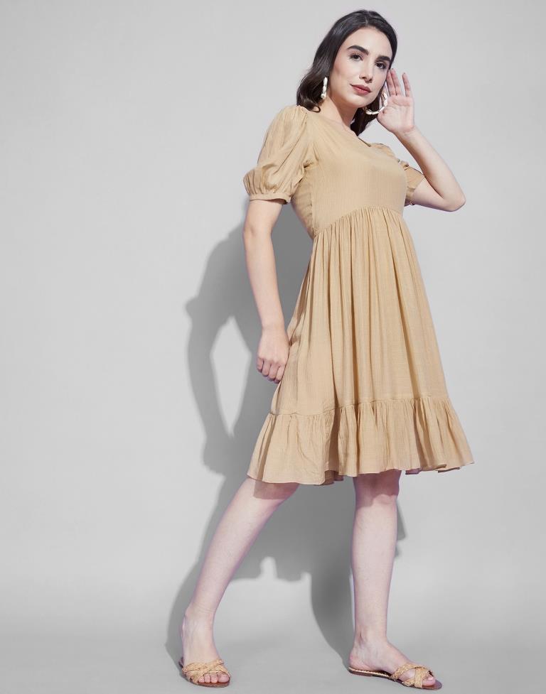 Beige Fit And Flared mini Dress | Leemboodi