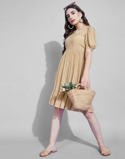 Beige Fit And Flared mini Dress | Leemboodi