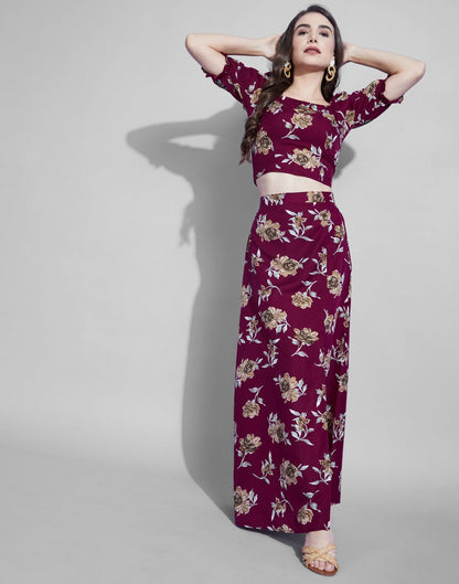 Maroon Slit Co-Ords Set | Leemboodi