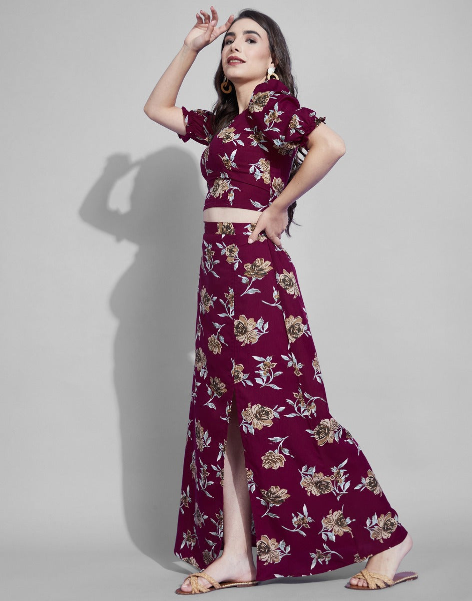 Maroon Slit Co-Ords Set | Leemboodi